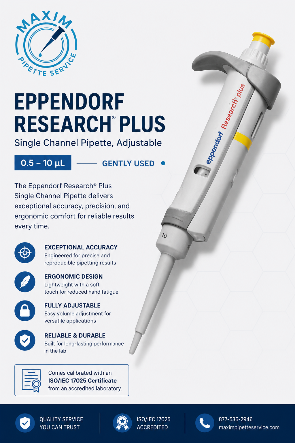 Eppendorf Research® Plus Single Channel Pipette, adjustable, .5-10 µL - Image 2