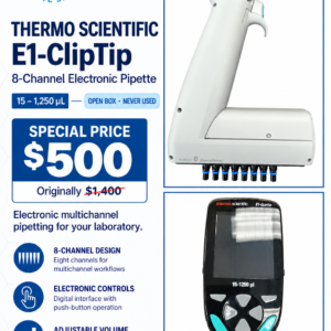 Thermo Scientific E-1 ClipTip Electronic 8-Channel Pipette 15-1250 uL– Open Box